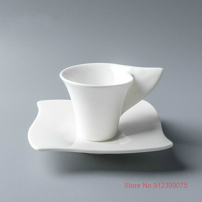 70 ml Mini bangų modeliavimo dizaino espreso kavos puodelio ir lėkštės rinkinys Pure White Bone China Latte Cappuccino arbatos puodelių Tasse Cafe rinkinys