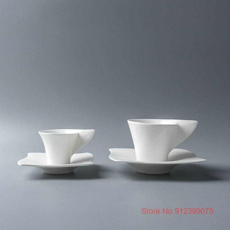 70 ml-es Mini Wave Modeling Design eszpresszó kávéscsésze és csészealj készlet Pure White Bone China Latte Cappuccino teáscsésze Tasse Cafe készlet