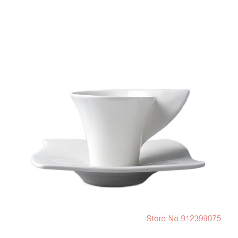 70 ml-es Mini Wave Modeling Design eszpresszó kávéscsésze és csészealj készlet Pure White Bone China Latte Cappuccino teáscsésze Tasse Cafe készlet