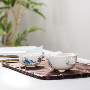 Синьо-бял порцеланов сервиз за чай 1 тенджера 1 чаша, висококачествен красив и елегантен чайник Gaiwan и чаши за лесно пътуване чайник
