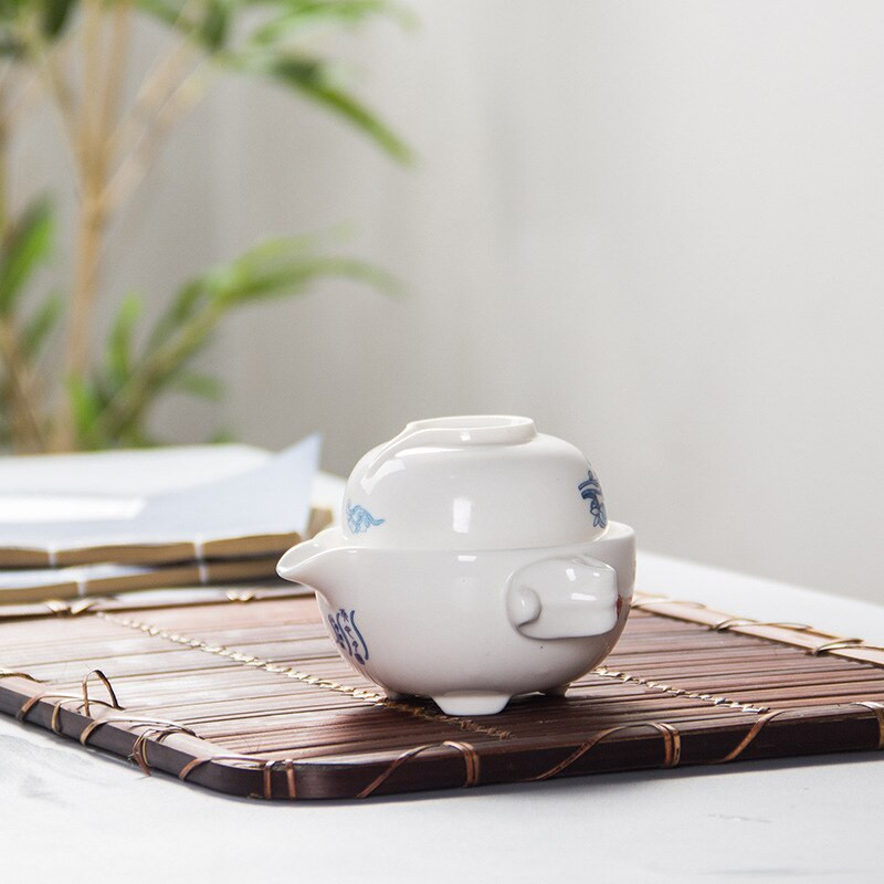Plavo-bijeli porculanski set za čaj 1 lonac 1 šalica, visokokvalitetni prekrasni i elegantni Gaiwan čajnik i šalice za jednostavno putovanje