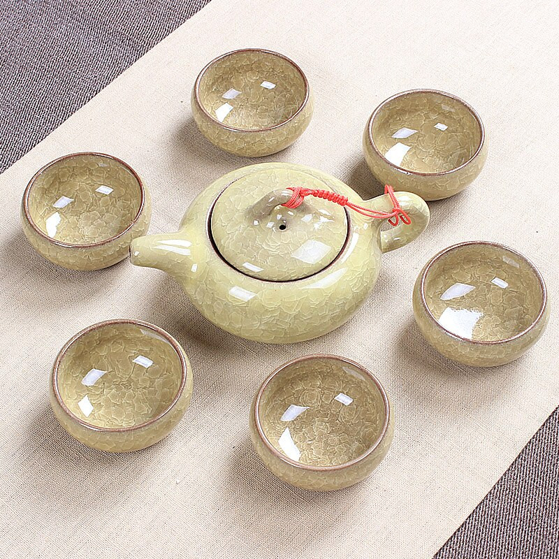Veleprodajni Crackle Glaze Kung Fu set za čaj, keramički set za čaj, šalica za čaj, kineski set za čaj za putovanja, pribor za piće, setovi za kavu i čaj 1 posuda 6 šalica za čaj