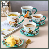 Drinkware Bts Cup Forest Animals Bögre csészealjakkal Espresso Cup Eredeti bögrék Kerámia bögrék Kávéscsészék szett desszerttányérral