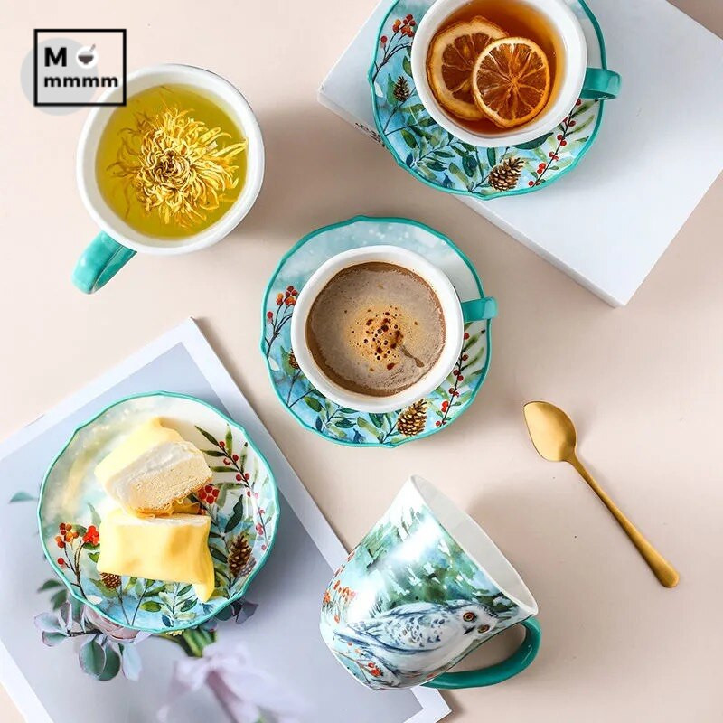 Drinkware Bts Cup Forest Animals Bögre csészealjakkal Espresso Cup Eredeti bögrék Kerámia bögrék Kávéscsészék szett desszerttányérral