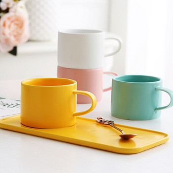 Керамична цветна индивидуална чаша за закуска Едноцветна чаша за кафе Творчески консумативи за кафе-бар Чаша за двойка Чаша + чиния