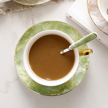 Висококачествен комплект чаши за кафе от костен Китай Мраморен порцеланов комплект чаши за чай и чинийки чаша за чай Чаено парти Домашно питие следобед Подаръци