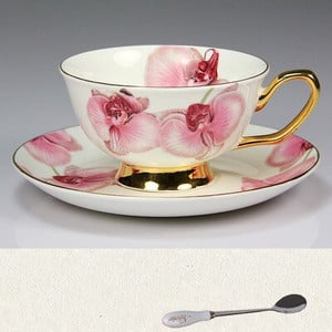 Vyšnių žiedų keraminiai kavos puodeliai ir lėkštės su šaukštu arbatos puodeliai virtuvės gėrimo reikmenys originalumo vestuvinė dovana 220ml