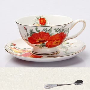 Vyšnių žiedų keraminiai kavos puodeliai ir lėkštės su šaukštu arbatos puodeliai virtuvės gėrimo reikmenys originalumo vestuvinė dovana 220ml