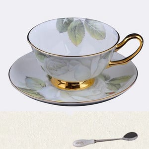 Vyšnių žiedų keraminiai kavos puodeliai ir lėkštės su šaukštu arbatos puodeliai virtuvės gėrimo reikmenys originalumo vestuvinė dovana 220ml