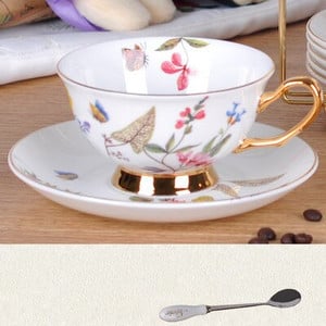 Vyšnių žiedų keraminiai kavos puodeliai ir lėkštės su šaukštu arbatos puodeliai virtuvės gėrimo reikmenys originalumo vestuvinė dovana 220ml