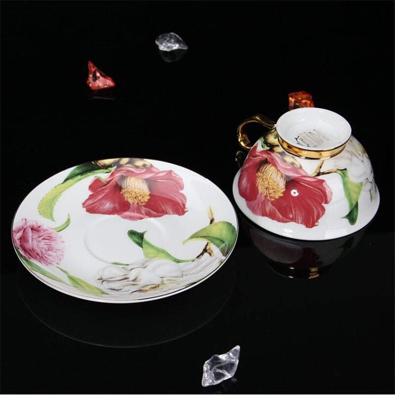 Vyšnių žiedų keraminiai kavos puodeliai ir lėkštės su šaukštu arbatos puodeliai virtuvės gėrimo reikmenys originalumo vestuvinė dovana 220ml