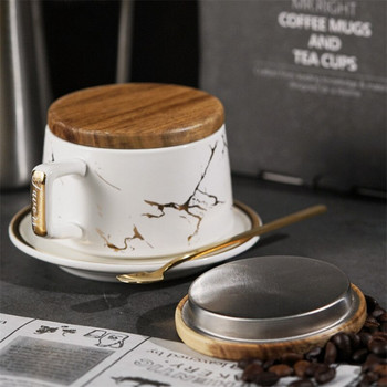 Европейска мраморна шарка Керамична чаша за кафе с чинийка и комплект лъжици Изискана усъвършенствана чаша за чай за еспресо Обикновени офис прибори