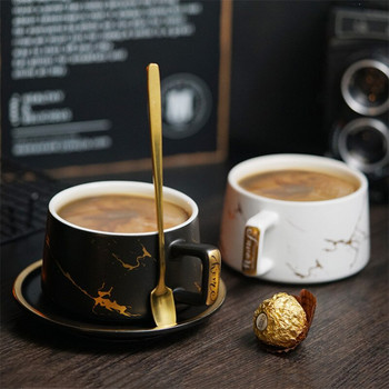 Κεραμικό φλιτζάνι καφέ με μοτίβο ευρωπαϊκής μάρμαρο με πιατάκι και σετ κουταλιού Εξαιρετικό προηγμένο φλιτζάνι τσαγιού Espresso Απλά ποτά γραφείου