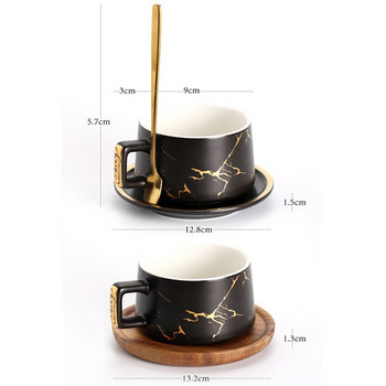 Европейска мраморна шарка Керамична чаша за кафе с чинийка и комплект лъжици Изискана усъвършенствана чаша за чай за еспресо Обикновени офис прибори