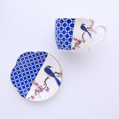 Europska ručno oslikana zlatna retro luksuzna šalica i tanjurić Set od emajlirane fajanse Plavo-bijeli porculan Poslijepodnevni cvijet Šalica za čaj