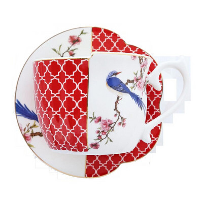 Europska ručno oslikana zlatna retro luksuzna šalica i tanjurić Set od emajlirane fajanse Plavo-bijeli porculan Poslijepodnevni cvijet Šalica za čaj