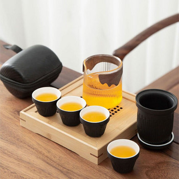 Керамичен сервиз за чай Kung Fu за пътуване Пътна чанта за чай Един чайник Четири чаени чаши Порцеланова стъклена кана за чай с комплект чаши Бизнес подарък