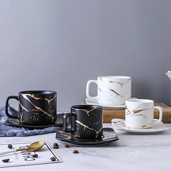 Σετ Κεραμικών Φλιτζάνι και Πιατάκια Nordic Light Luxury Απογευματινό Τσάι Μαρμάρινο Χρυσό Κρακ Φλιτζάνι καφέ Γάλα Πνομ Πενχ με κουτί δώρου