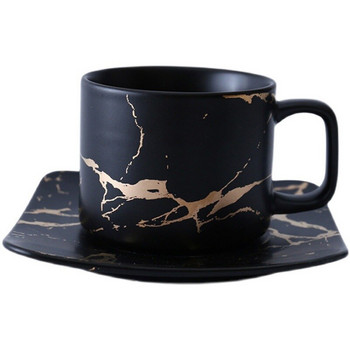Скандинавски керамичен комплект чаши и чинийки Лек луксозен следобеден чай Мраморна златна пукнатина Пном Пен Мляко Чаша за чай Кафе с подаръчна кутия