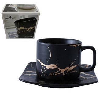 Σετ Κεραμικών Φλιτζάνι και Πιατάκια Nordic Light Luxury Απογευματινό Τσάι Μαρμάρινο Χρυσό Κρακ Φλιτζάνι καφέ Γάλα Πνομ Πενχ με κουτί δώρου