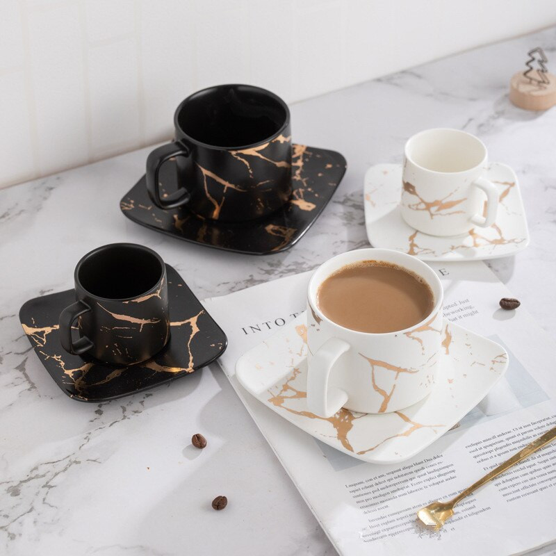 Set de ceai si farfurii din ceramica nordica ceai de dupa-amiaza usor, marmorat, crapatura aurie Phnom Penh, ceai cu lapte, ceai de cafea cu cutie cadou