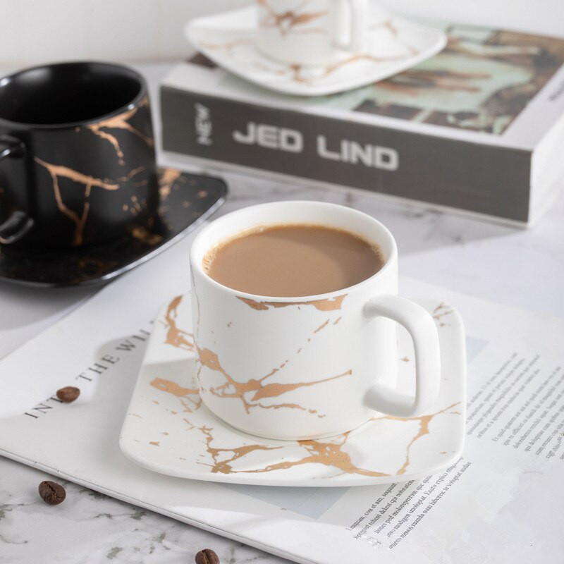 Set de ceai si farfurii din ceramica nordica ceai de dupa-amiaza usor, marmorat, crapatura aurie Phnom Penh, ceai cu lapte, ceai de cafea cu cutie cadou