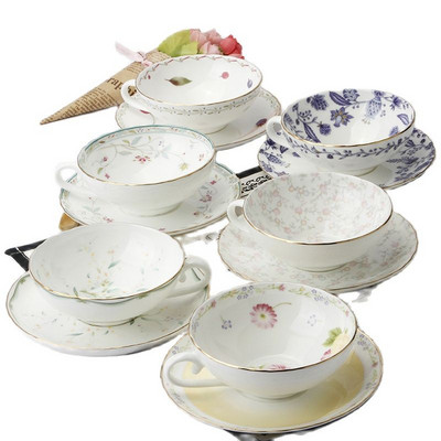Japāņu stila Bone China kafijas tase un apakštase Mode Vienkārša sieviešu melnās tējas krūze koncentrēta krūzes paplāte Eiropas pēcpusdienas tēja