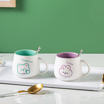 Creative Cartoon Couple Couple Ceramic Cup Κούπα χαριτωμένο ζώο σε στυλ προσωπικότητας Απλή σπιτική κούπα Γραφείο με φλιτζάνι καφέ με κουτάλι