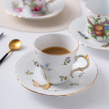 Европейска керамика във френски придворен стил Флорална златна креативна чаша за кафе и чинийка Комплект чаша за следобеден чай и чинийка