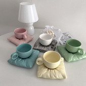 Nordic Candy színes kávés csésze és csészealj készlet Kis aranyos gyönyörű csészék és csészealj készlet Porcelán bögre