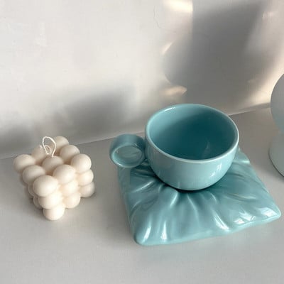 Nordic Candy színes kávés csésze és csészealj készlet Kis aranyos gyönyörű csészék és csészealj készlet Porcelán bögre