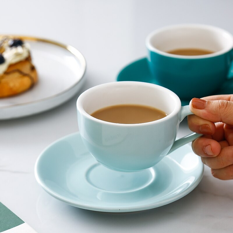 MHV 150 ml-es kiváló minőségű kerámia kávéscsészék Kávéscsésze készlet Egyszerű európai stílusú Cappuccino virágos csészék Latte