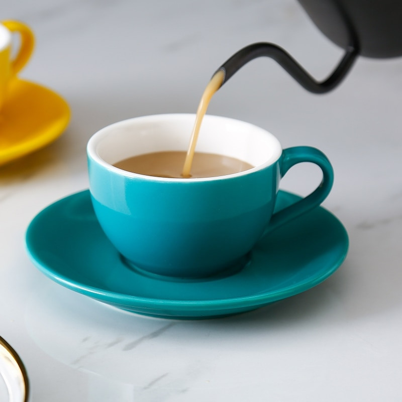 MHV 150 ml-es kiváló minőségű kerámia kávéscsészék Kávéscsésze készlet Egyszerű európai stílusú Cappuccino virágos csészék Latte