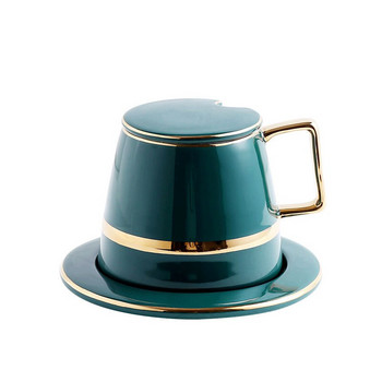 Висококачествен златен ръб Керамична чаша за кафе Керамична чаша за чай Чинийка Комплект лъжици Усъвършенствана креативна порцеланова чаша за еспресо с подаръчна кутия