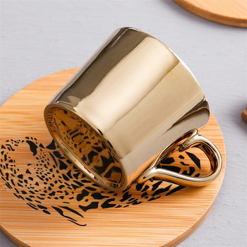 Δώρο γενεθλίων Creative Ceramic Gold Mirror Reflection Φλιτζάνι καφέ με ξύλινο πιατάκι και φλιτζάνι νερό με κουτάλι Δώρο γενεθλίων