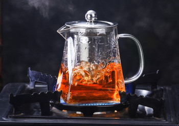 Топлоустойчив стъклен чайник с инфузер от неръждаема стомана Отопляем контейнер Чайник Добър прозрачен чайник Квадратни филтърни кошници