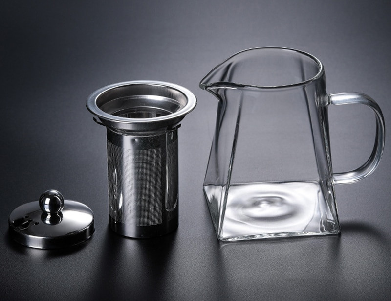 Kuumuskindel klaasist teekann roostevabast terasest infusiooniseadmega soojendusega anumaga teekann Hea läbipaistev veekeetja ruudukujulised filtrikorvid