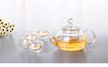 Висококачествена топлоустойчива стъклена кана за чай, практична бутилка Чаша за чай с цветя Стъклен чайник с инфузер Чай Листа Билково кафе