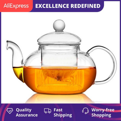 Ceainic de sticlă rezistent la căldură de înaltă calitate, sticlă practică, ceainic cu flori, ceainic din sticlă cu infuzor, cafea din plante din frunze de ceai