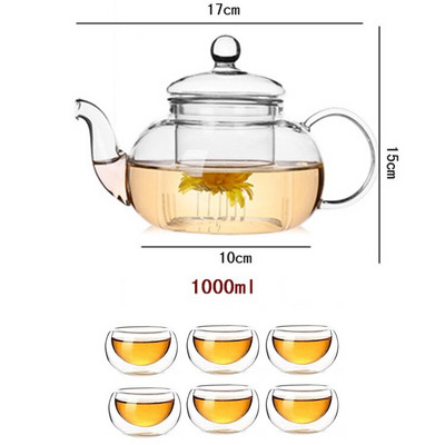 Висококачествена топлоустойчива стъклена кана за чай, практична бутилка Чаша за чай с цветя Стъклен чайник с инфузер Чай Листа Билково кафе
