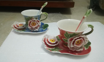 Творческа божурна керамична чаша за кафе, чиния, лъжица, висококачествена чаша за кафе, много изискана, луксозна и красива