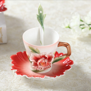 Творческа божурна керамична чаша за кафе, чиния, лъжица, висококачествена чаша за кафе, много изискана, луксозна и красива