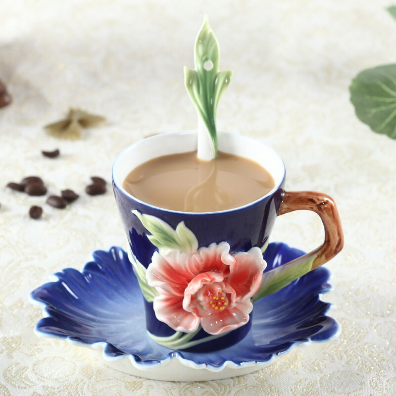 Kreatív bazsarózsa kerámia kávéscsésze edénykanál Bone China kiváló minőségű kávéscsésze nagyon finom luxus és gyönyörű