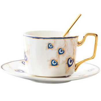 Nordic Golden Peacock Модна чаша за кафе и чинийки Луксозен керамичен комплект порцеланова чаша за чай Домашно парти Чаша за следобеден чай Съдове