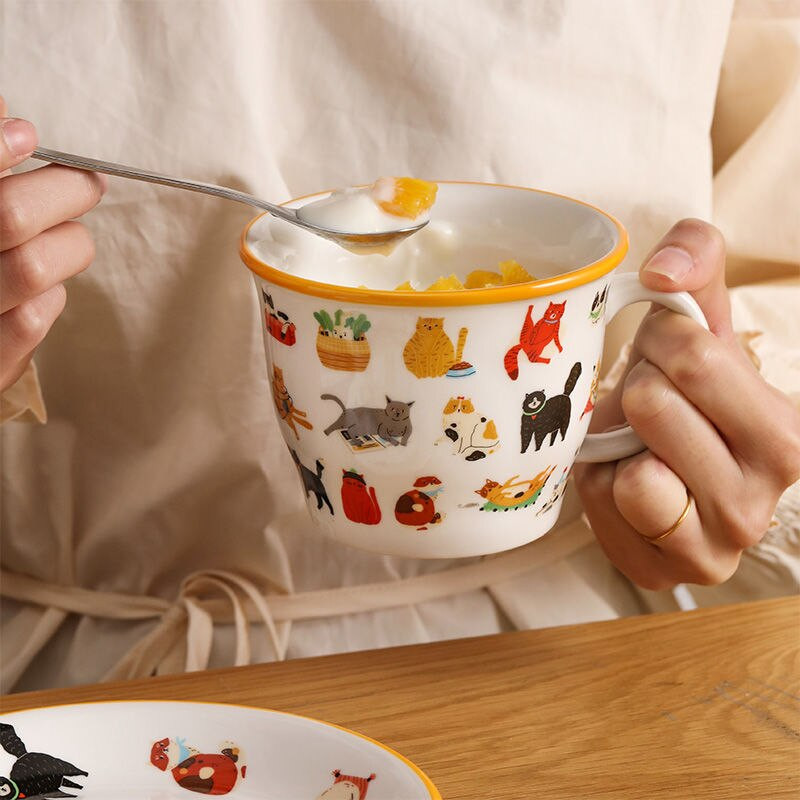 2022 m. Naujas mielas katės keraminis puodelis kavos pieno puodelių rinkinys su lėkšte Arbatos vandens puodeliai Personality Office Home