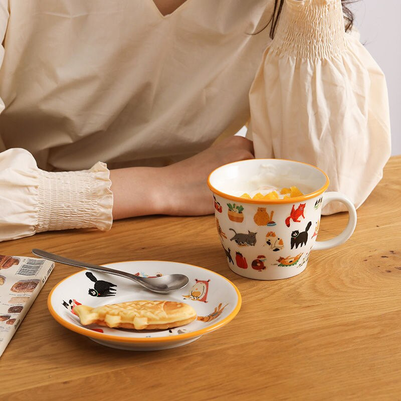 2022 m. Naujas mielas katės keraminis puodelis kavos pieno puodelių rinkinys su lėkšte Arbatos vandens puodeliai Personality Office Home