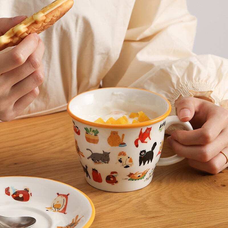 2022 m. Naujas mielas katės keraminis puodelis kavos pieno puodelių rinkinys su lėkšte Arbatos vandens puodeliai Personality Office Home