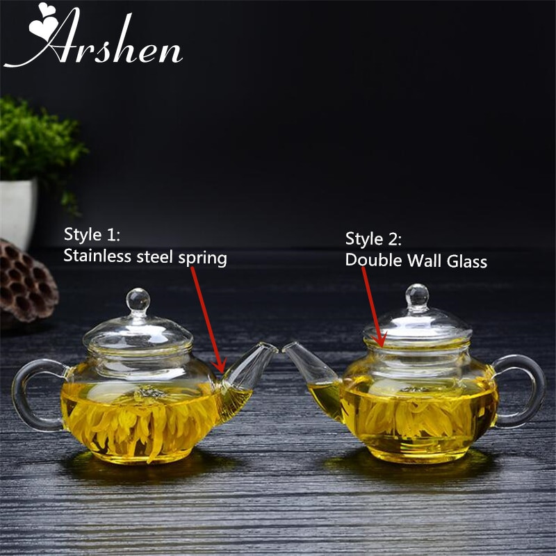 Arshen uusim 250 ml filtreeritav kuumakindlast klaasist teekann kahe seinaga või roostevabast terasest vedruga teekann, läbipaistvast klaasist teekann
