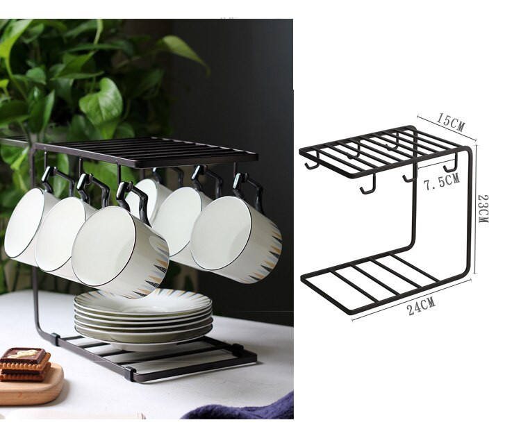 Tiaking modernus paprastas metalinis geležinis puodelis ir lėkštės stovo stendas, puodelis kavos arbatos puodelis pieno puodelio džiovinimo lentyna 240 * 230 * 150 mm 0,52 kg