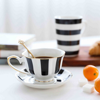 1 бр. Комплект чинийки за чаша за кафе във формата на цвете Керамичен сервиз за следобеден чай в европейски стил Изящен костен Китай Чаша за чай със златни рамки
